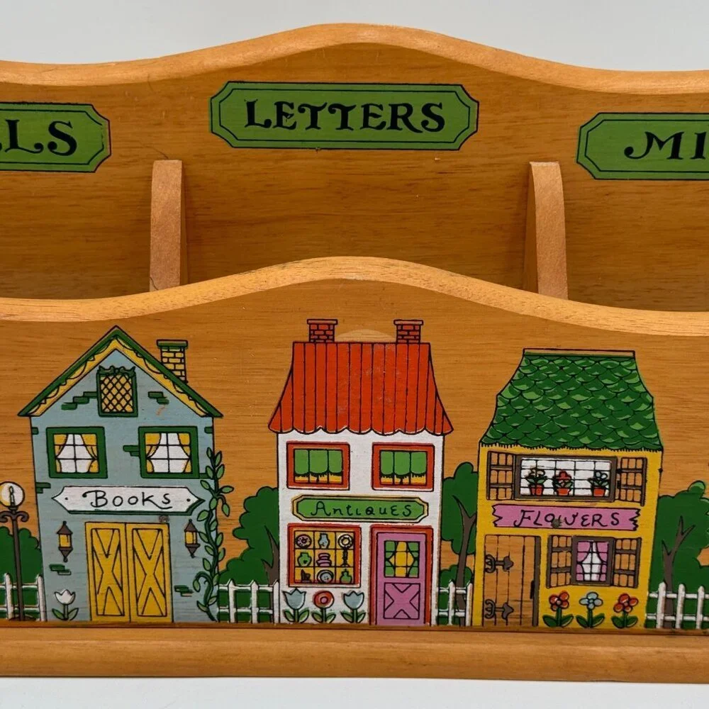 Vintage Wooden  Wall Hanging Letter Holder kitsch kitchen office
